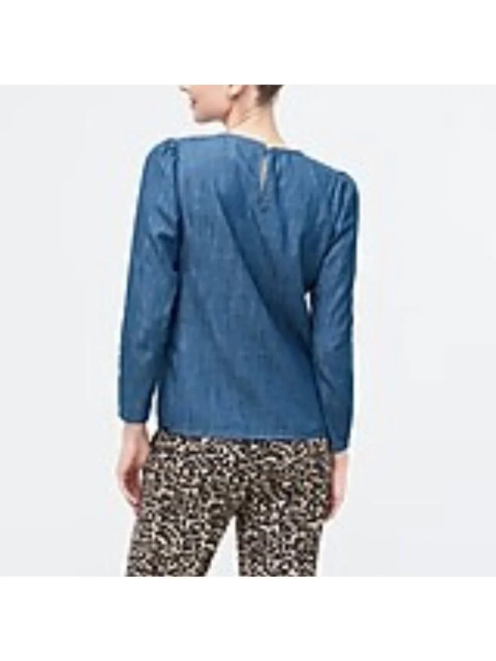 NWT J. Crew Cottage Chambray Puff-Sleeve Top Size Small